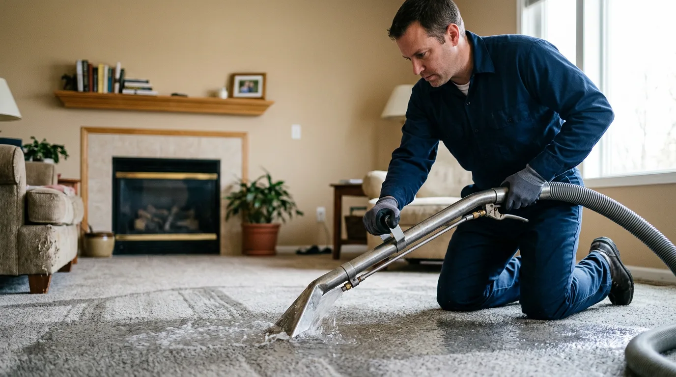 Water damage restoration technician working near Paynesville, MN